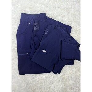 FIGS Scrub Set Women’s 1 Pair Joggers 2 Tops Size Large Petite Navy Zamora Casma